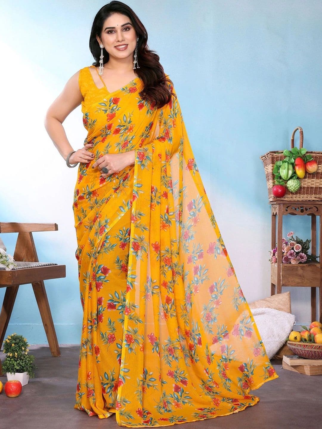 ANIRAV Floral Pure Georgette Saree - view 1