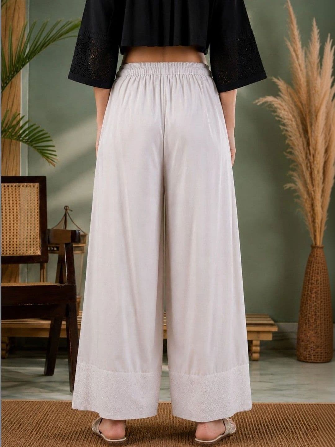 Anouk Mirage Women Pleated Chikankari Pure Cotton Top with Palazzos thumbnail 2