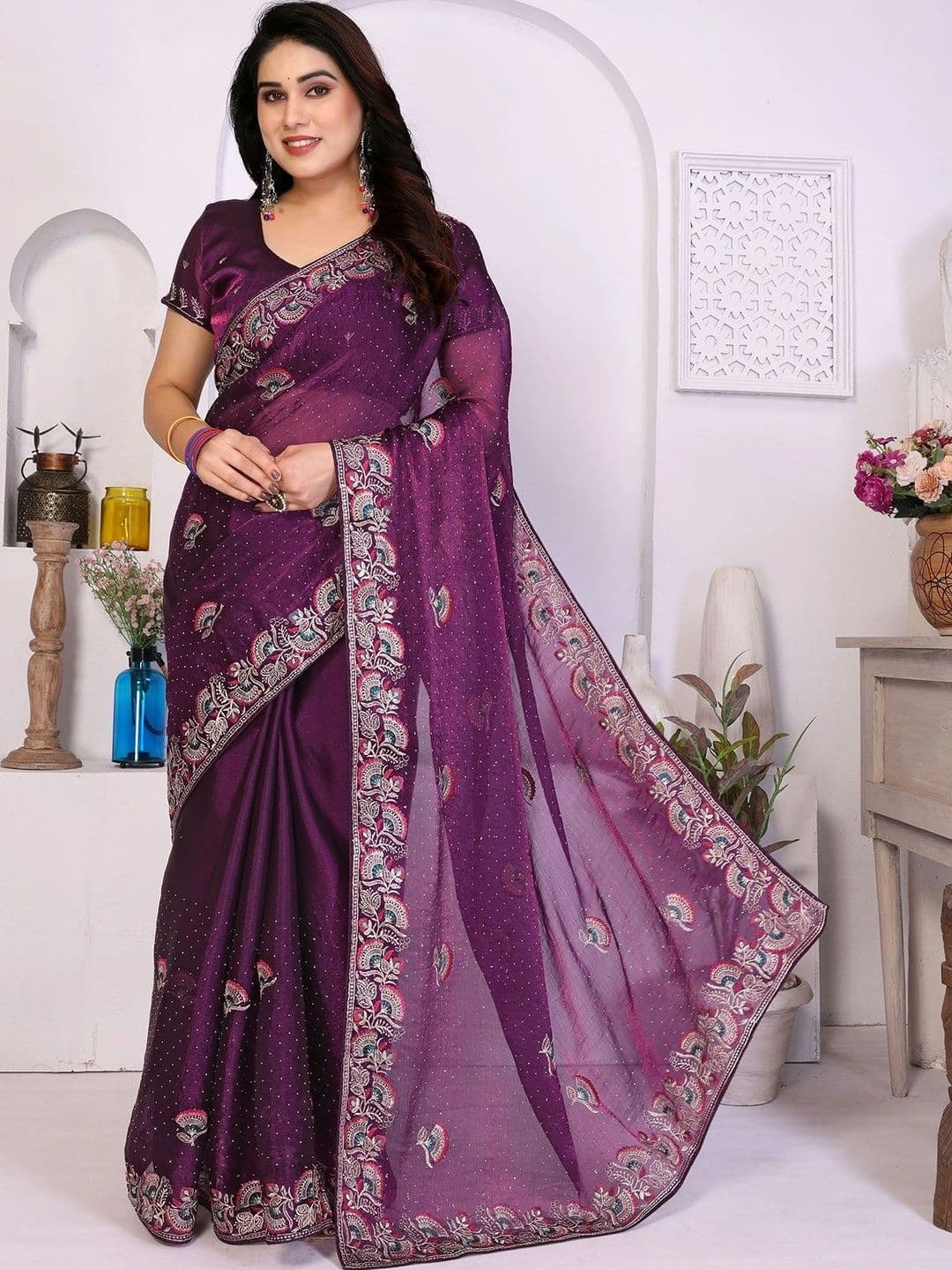 priyashi Paisley Embroidered Satin Heavy Work Saree - view 1