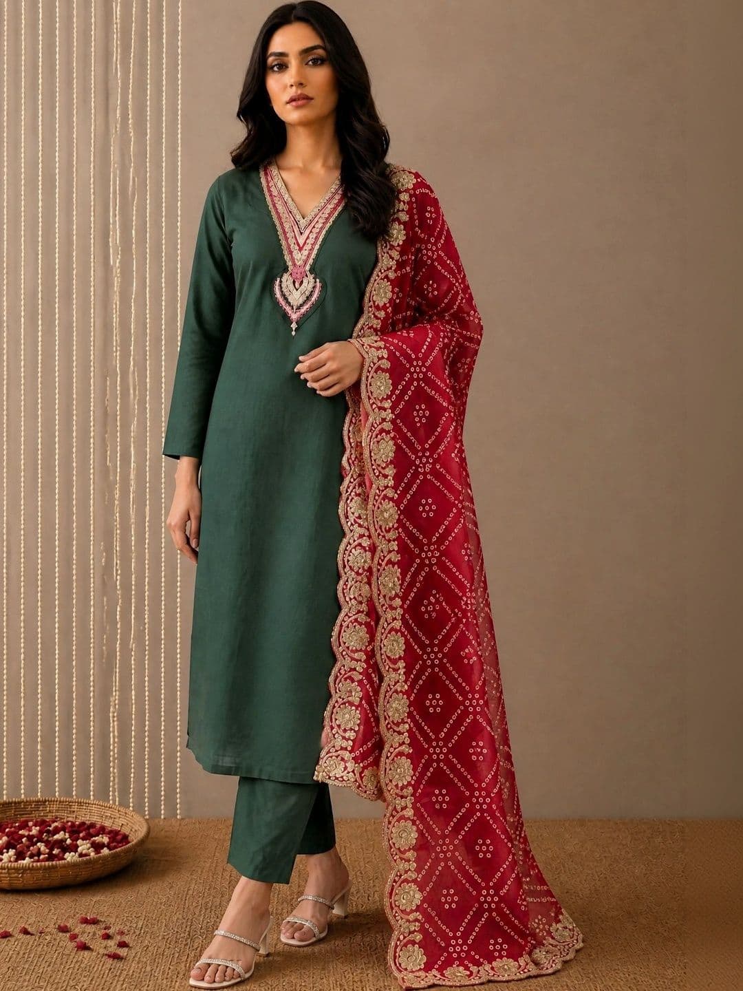 Anouk Mirage Women Ethnic Motifs Embroidered Regular Kurta with Trousers & With Dupatta thumbnail 5