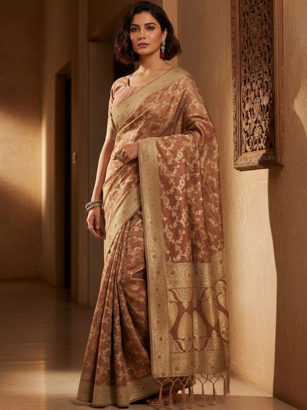Anouk Rustic Woven Design Zari Silk Blend Designer Banarasi Saree - view 1
