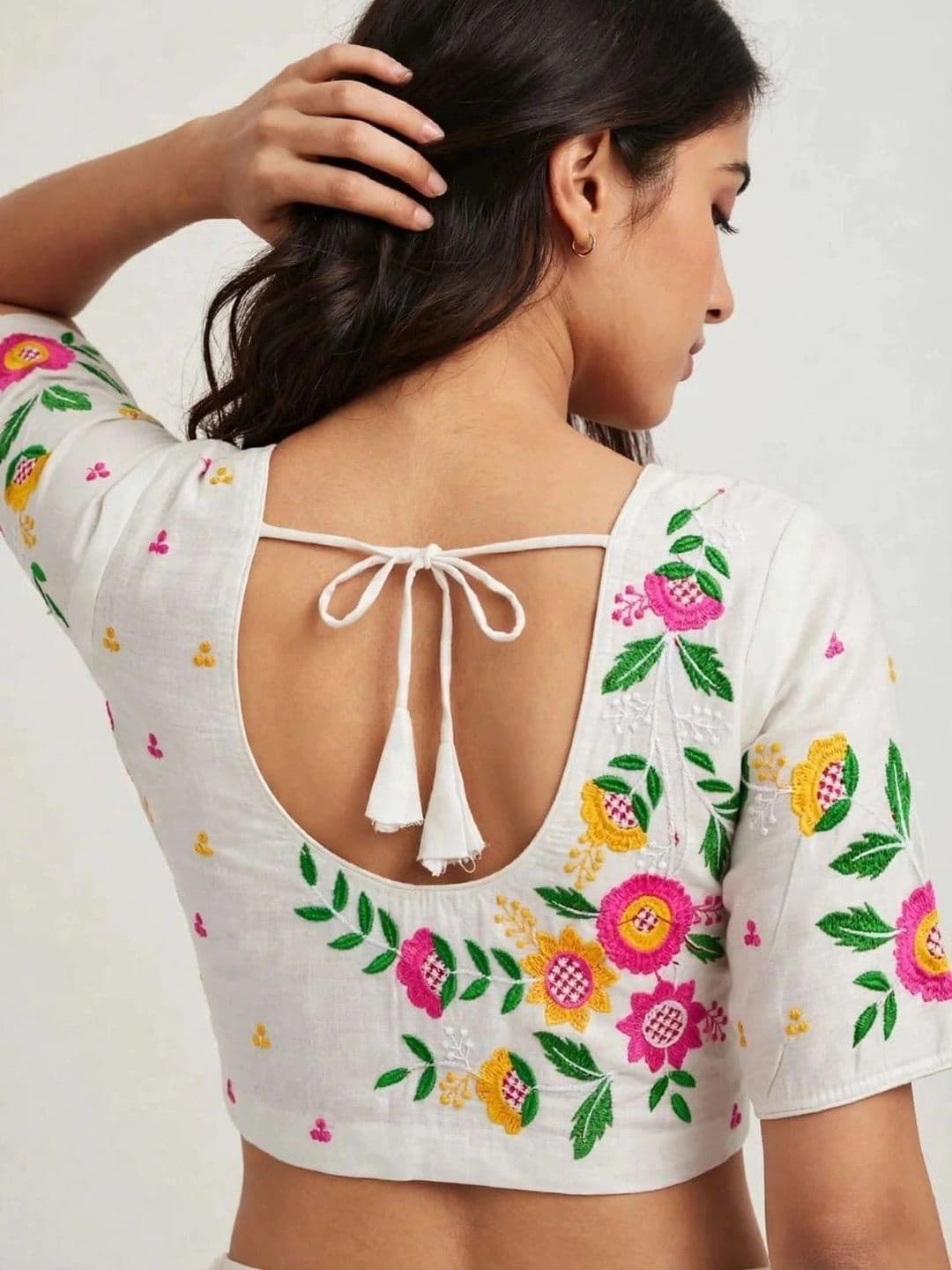 Binatex Cotton Embroidered Thread Work Saree Blouse thumbnail 3
