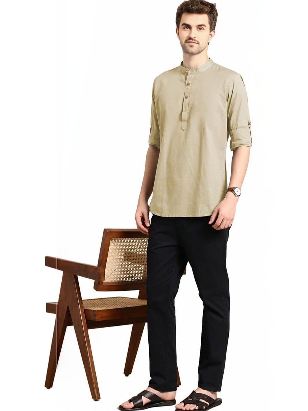 Amrit Trending Men Pack of 2 Cotton Mandarin Collar Kurta thumbnail 3