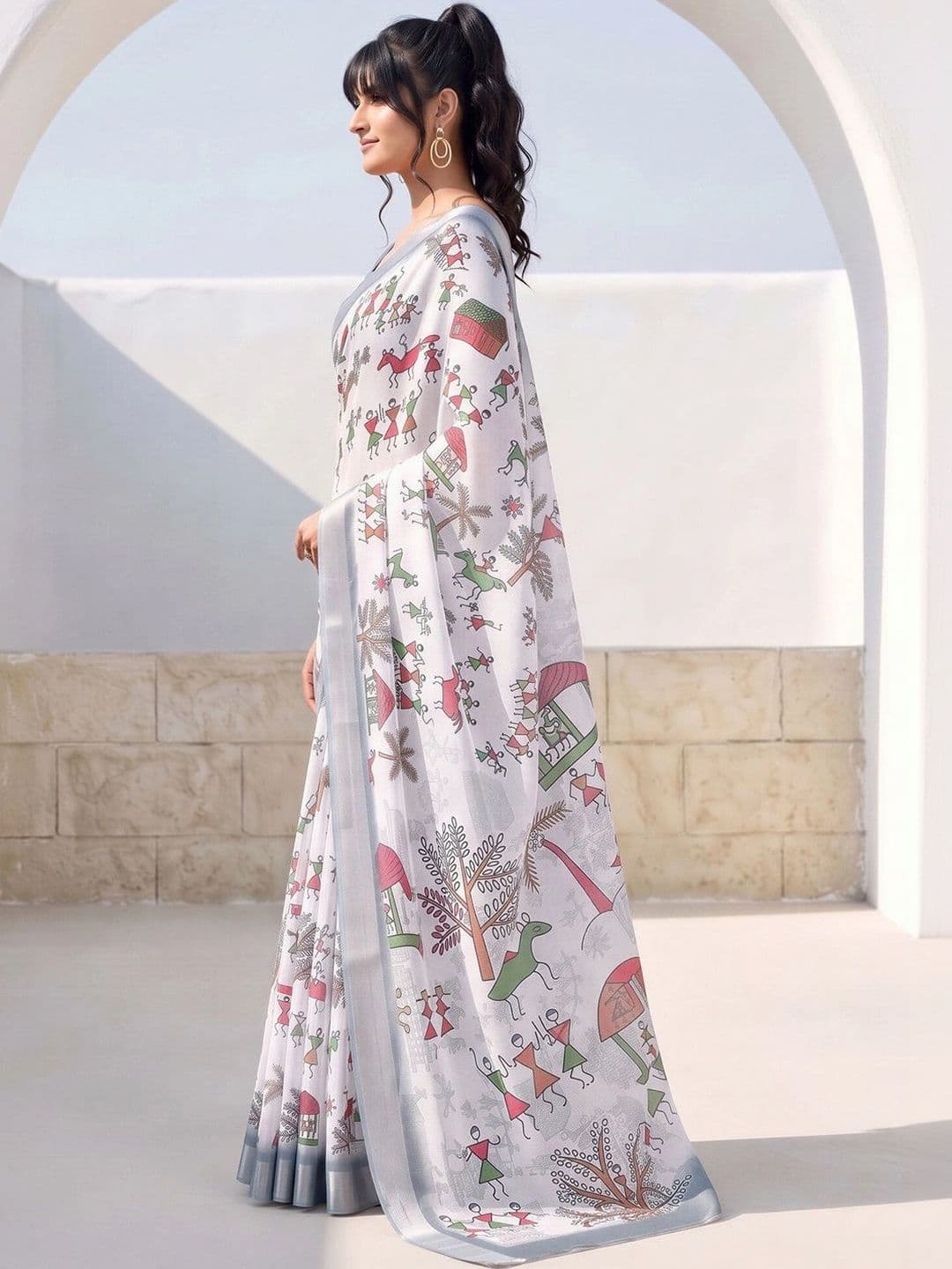 Anouk Warli Zari Designer Block Print Saree thumbnail 6