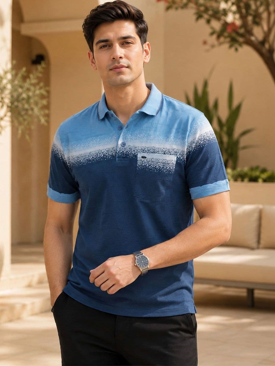 ESSA Men Printed Polo Collar Pockets T-shirt - view 1