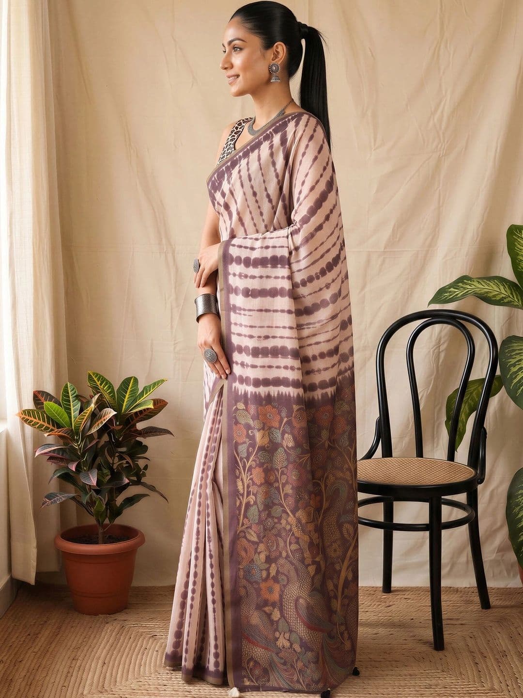 Sangria Tie and Dye Designer Block Print Saree thumbnail 2