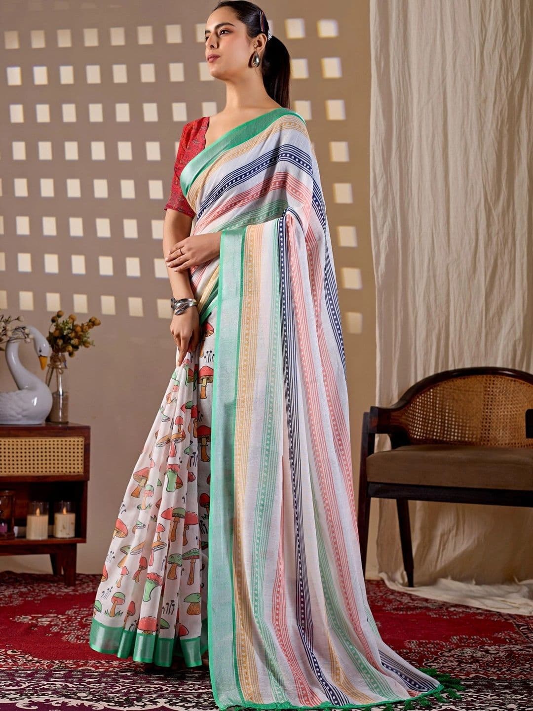 Moda Rapido Zari Linen Blend Designer Saree thumbnail 7