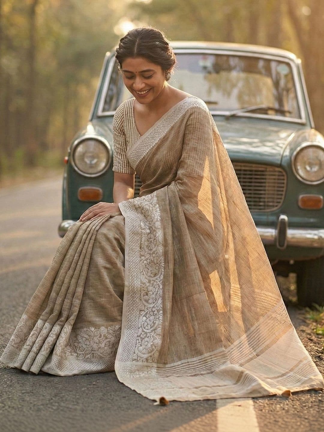 Mitera Woven Design Zari Linen Blend Saree thumbnail 2