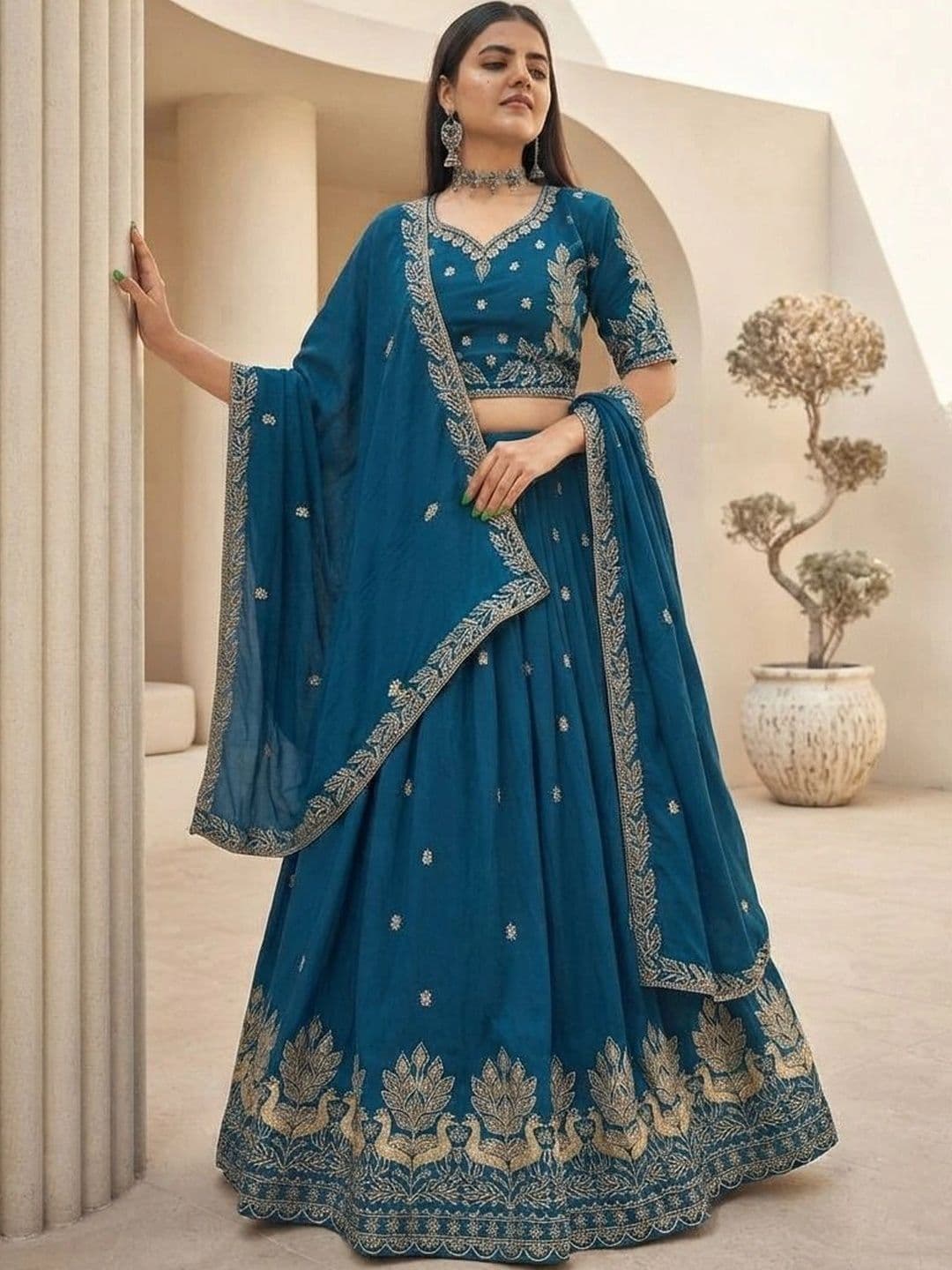 all about you Embroidered Thread Work Semi-Stitched Lehenga & Blouse With Dupatta thumbnail 2