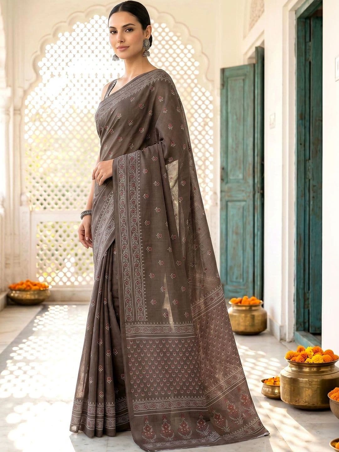 VS MALL Floral Pure Cotton Ikat Saree thumbnail 2
