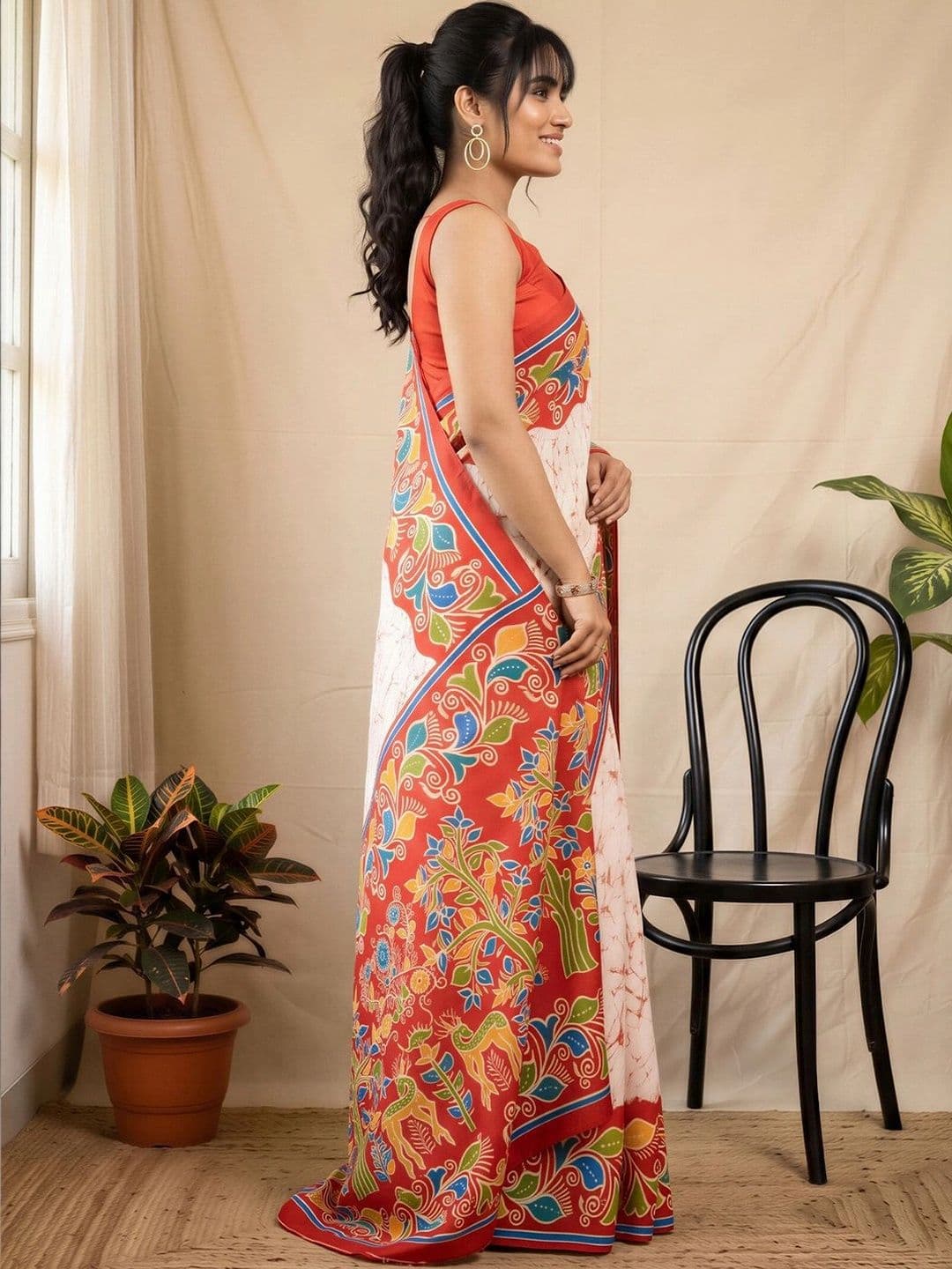 Anouk Batik Designer Block Print Saree thumbnail 4