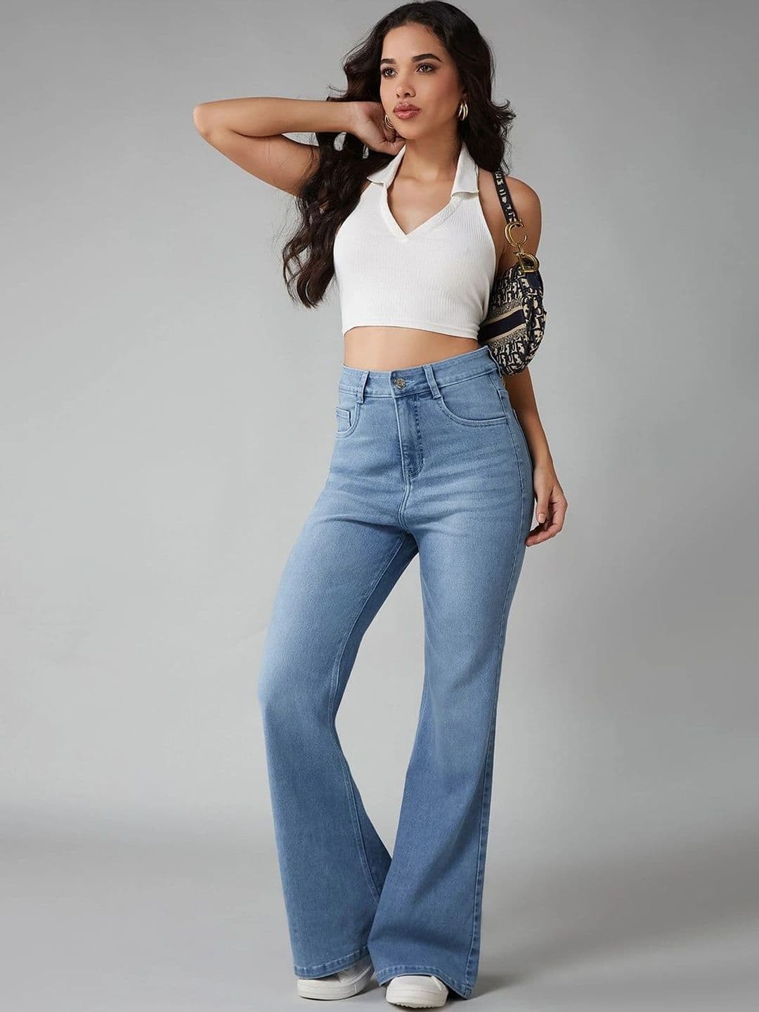 DOLCE CRUDO Women Bootcut High-Rise Light Fade Stretchable Jeans thumbnail 2
