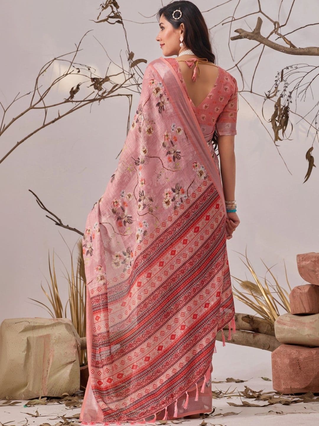 Moda Rapido Floral Linen Blend Designer Patola Saree thumbnail 4