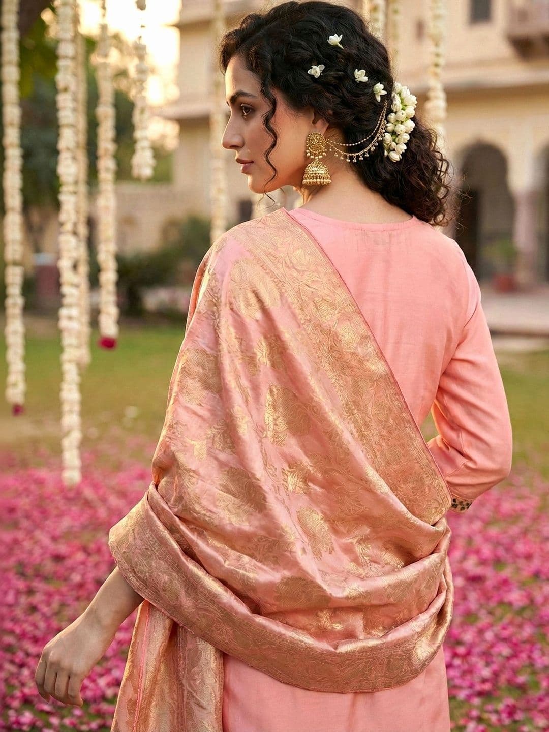 SHRI VANYA CREATION Women Ethnic Motifs Embroidered Regular Thread Work Chanderi Silk Kurta with Trousers & thumbnail 5