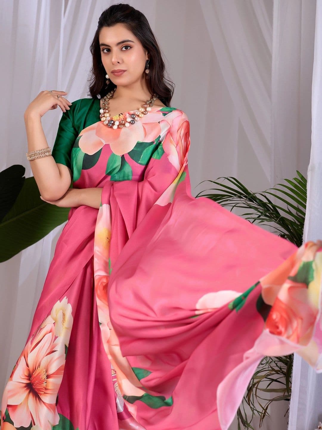 Moda Rapido Floral Satin Designer Saree thumbnail 7