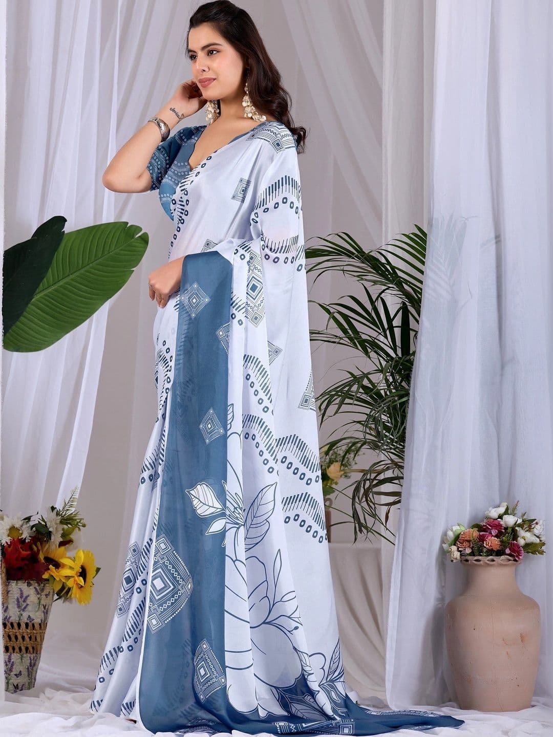 Moda Rapido Women Floral Satin Designer Saree thumbnail 4