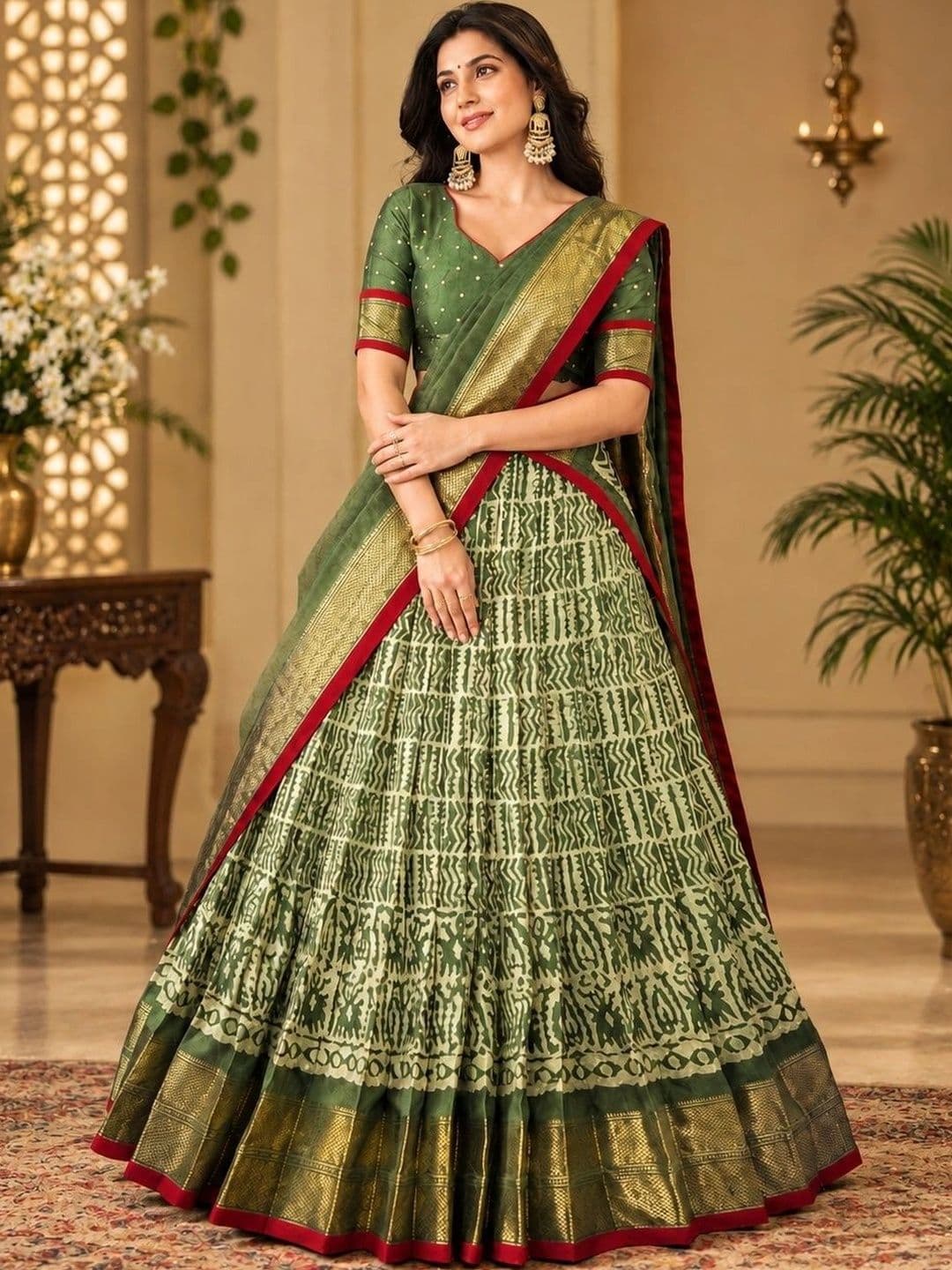 KALINI Embellished Ikat Ready to Wear Lehenga & Unstitched Blouse With Dupatta - view 1
