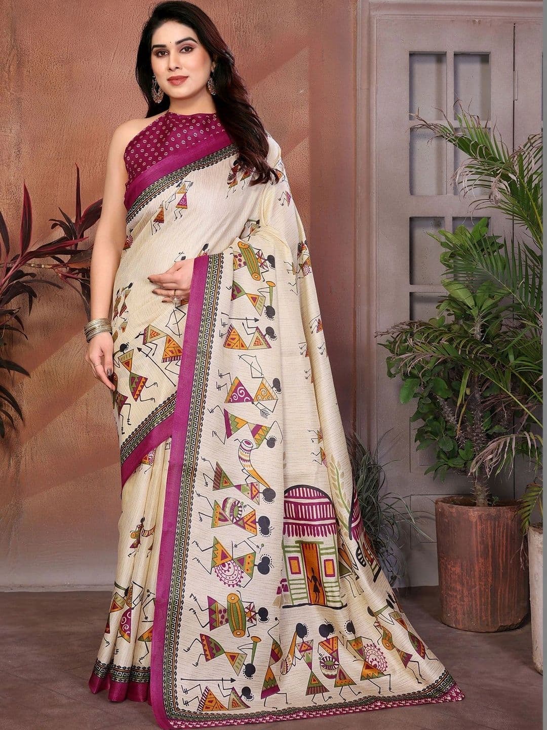 Lookmark Warli Art Silk Saree thumbnail 3
