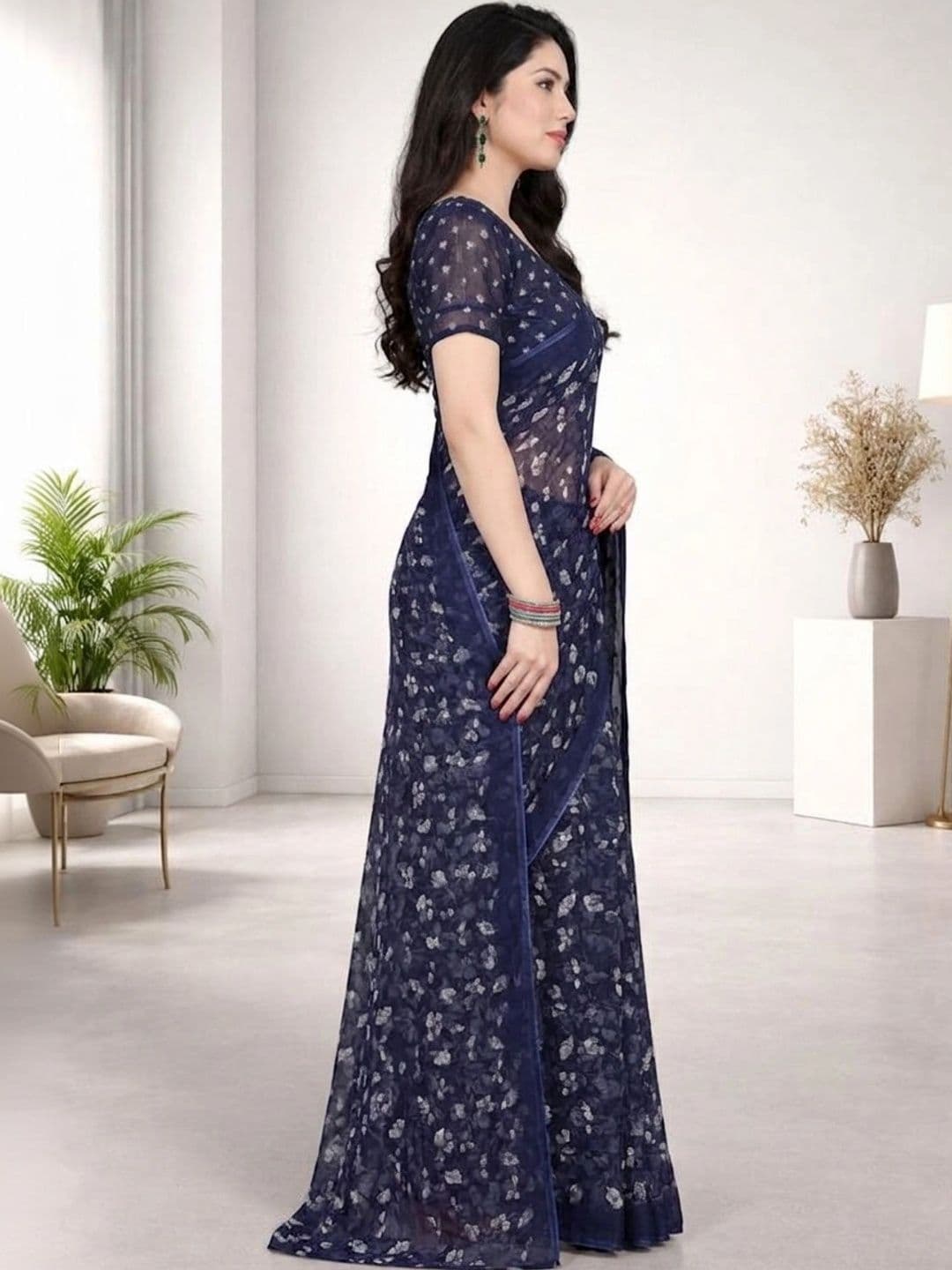 STYLE MODA Floral Poly Georgette Designer Saree thumbnail 6