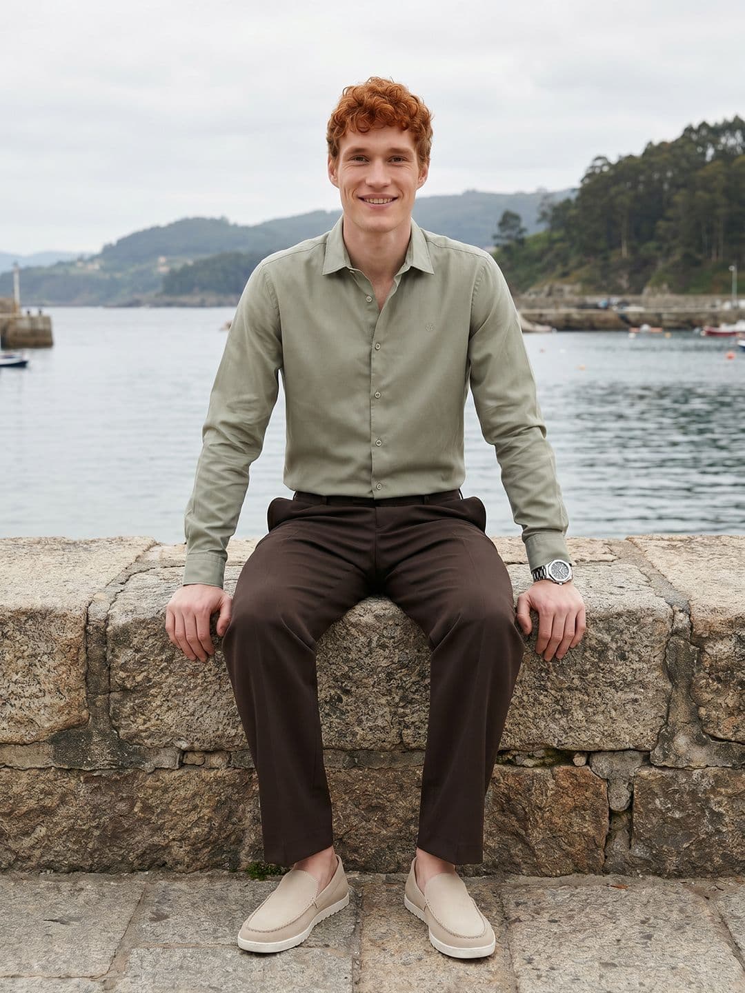 Mast & Harbour Easy Drape Sage Green Shirt thumbnail 5
