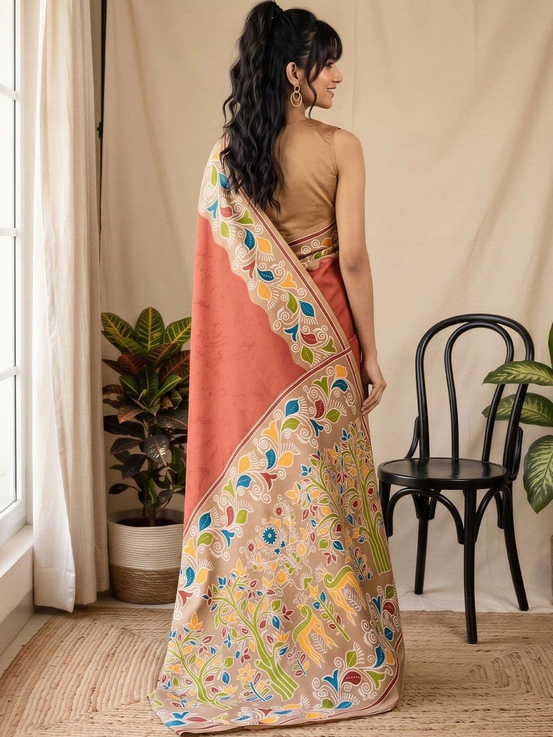 Anouk Floral Designer Block Print Saree thumbnail 6
