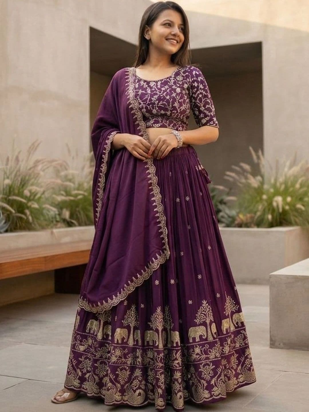 all about you Embroidered Thread Work Semi-Stitched Lehenga & Blouse With Dupatta - view 1