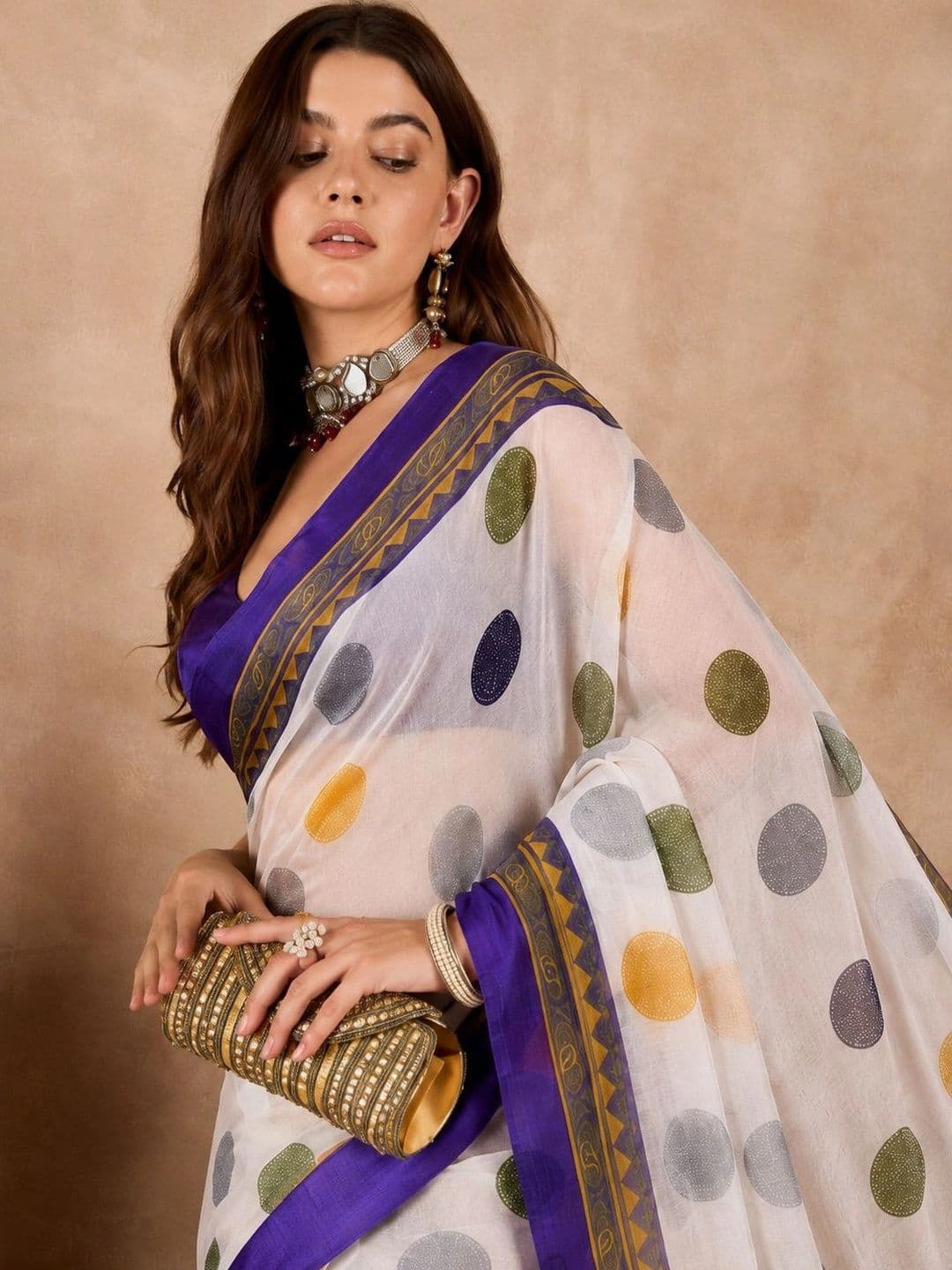SANJANA  SILK SANJANA SILK women  Polka Dot Pure Georgette Saree thumbnail 4