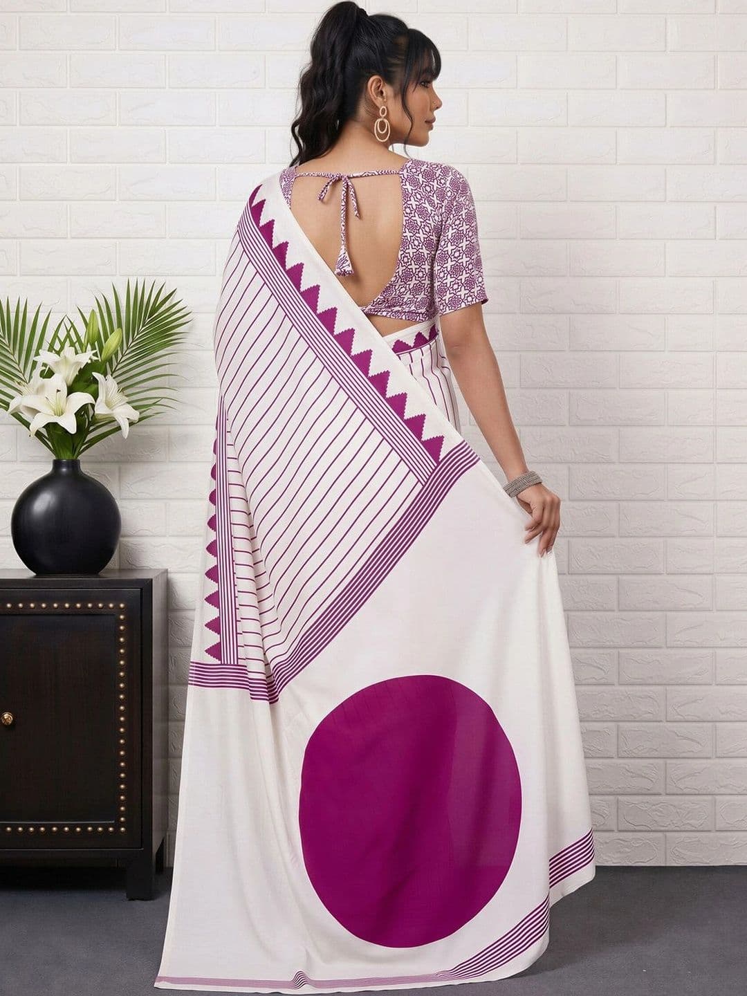 Anouk Striped Satin Designer Leheriya Saree thumbnail 2