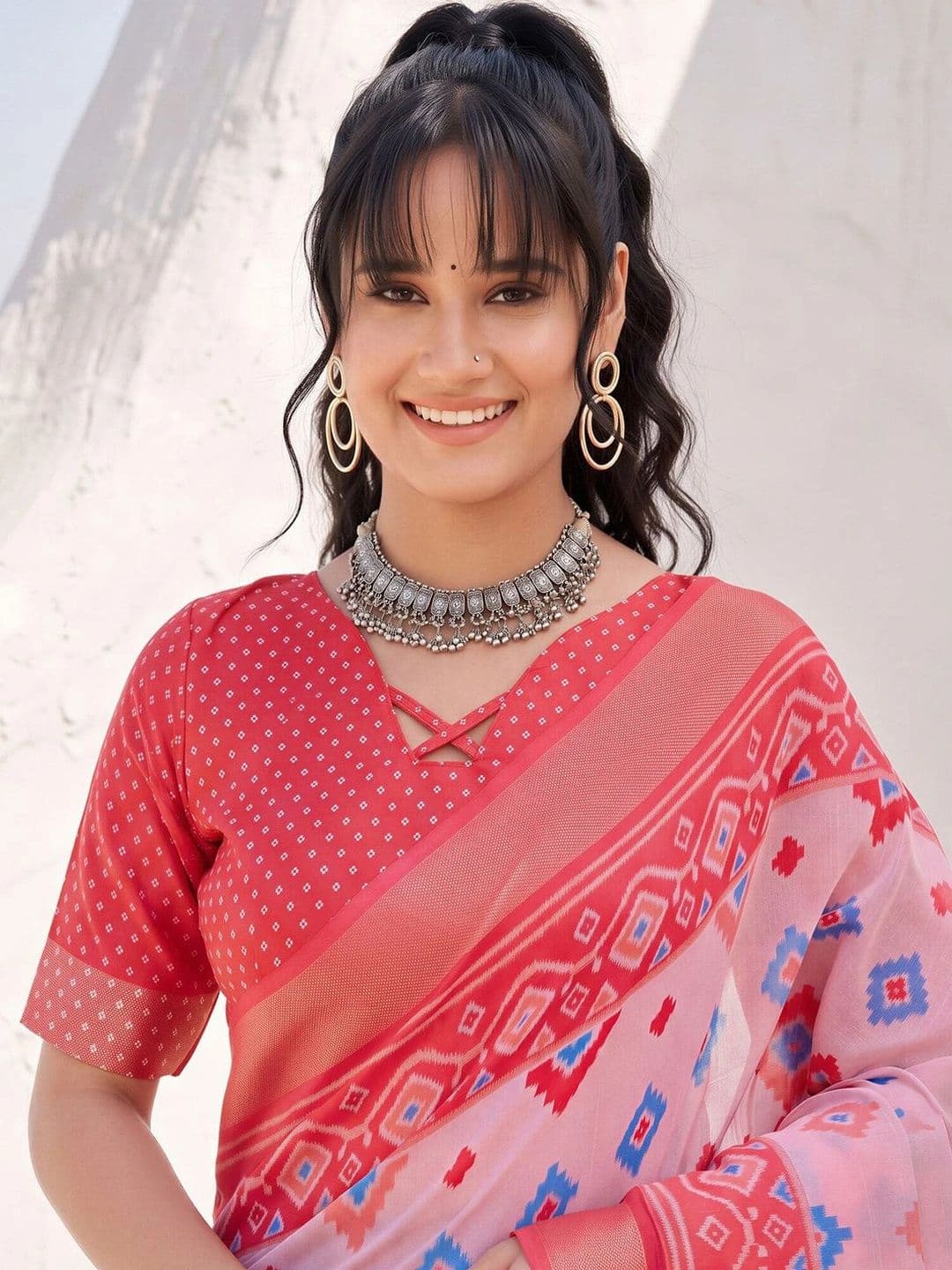 Anouk Ethnic Motifs Zari Designer Block Print Saree thumbnail 2