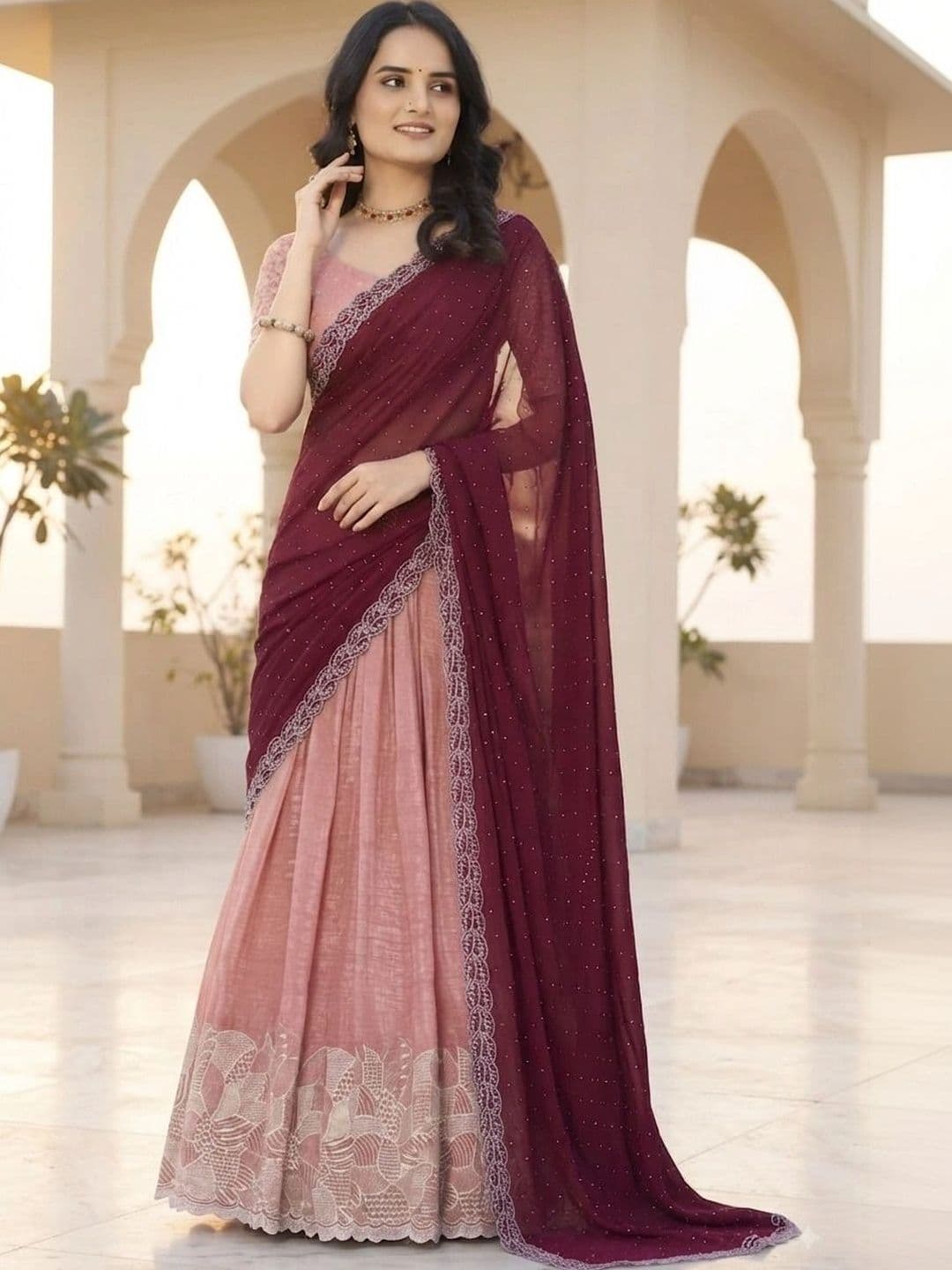 HERE&NOW Embellished Thread Work Semi-Stitched Lehenga & Blouse With Dupatta thumbnail 4
