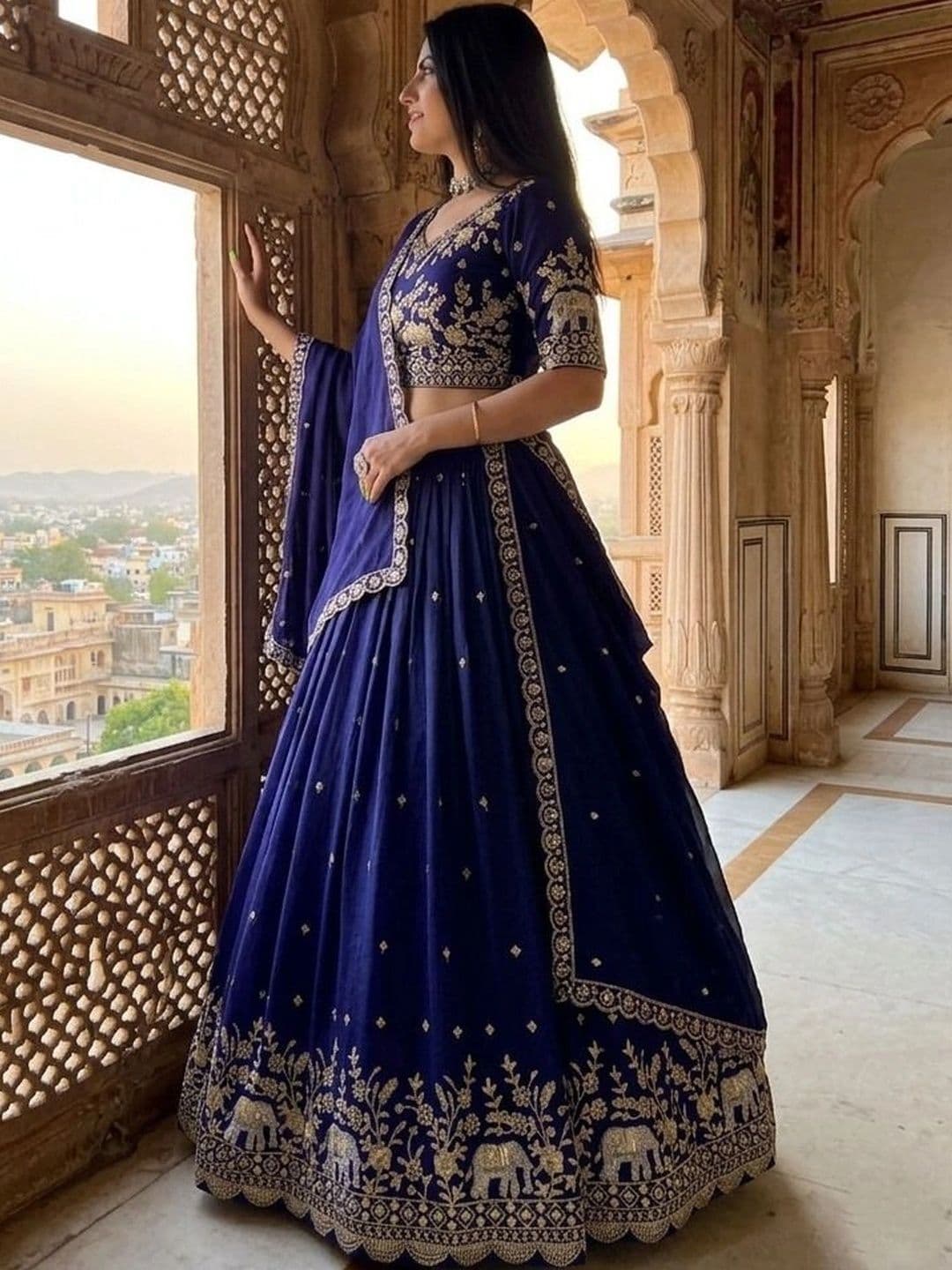 HERE&NOW Embroidered Thread Work Semi-Stitched Lehenga & Blouse With Dupatta thumbnail 2