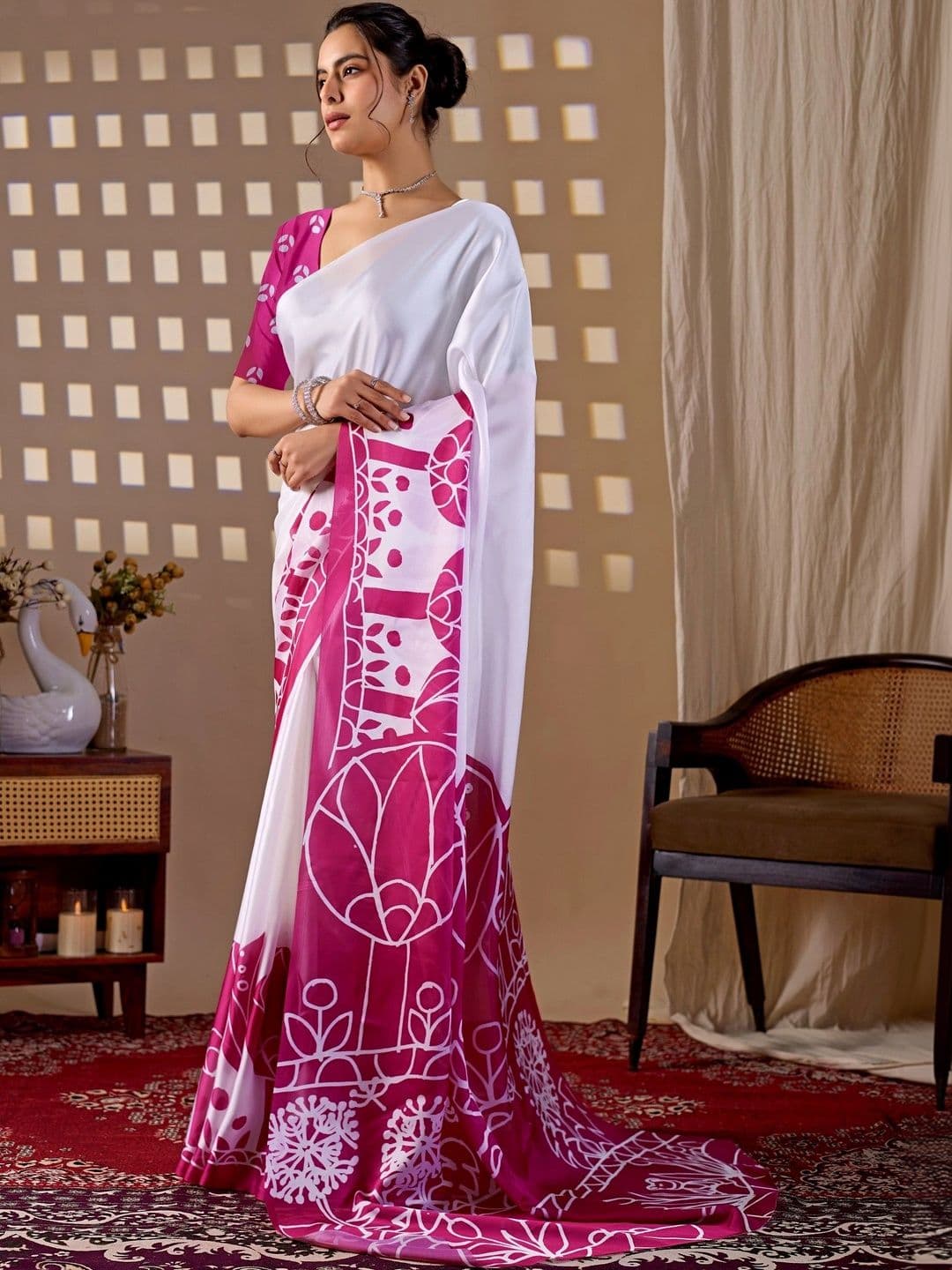 Moda Rapido Floral Satin Designer Saree thumbnail 3