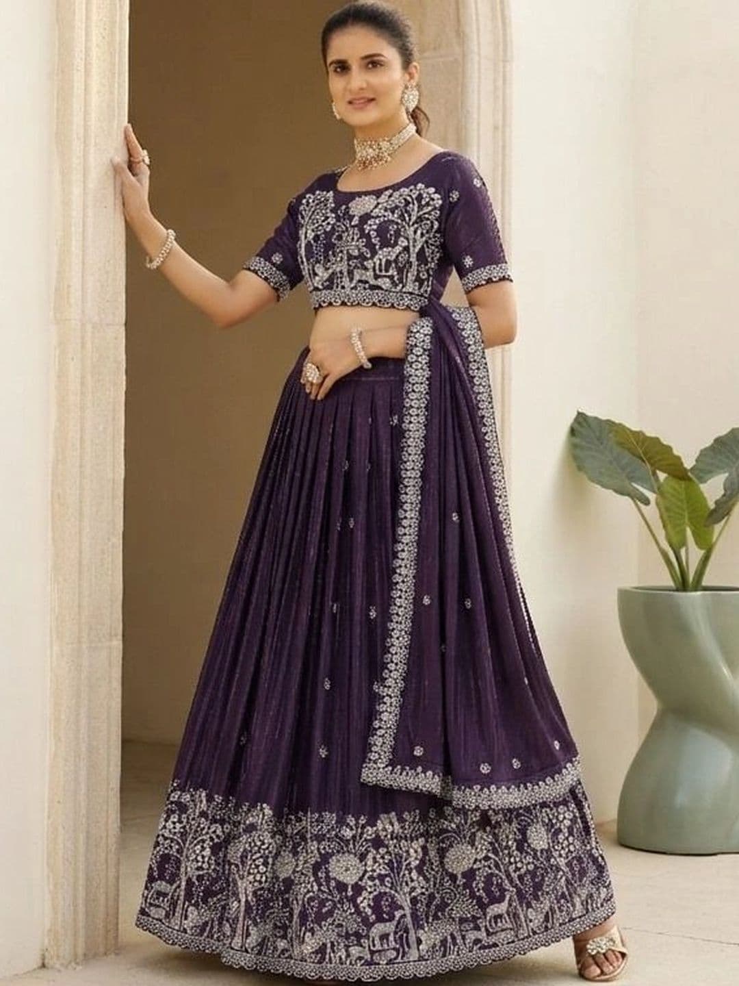 all about you Embroidered Thread Work Semi-Stitched Lehenga & Blouse With Dupatta thumbnail 4