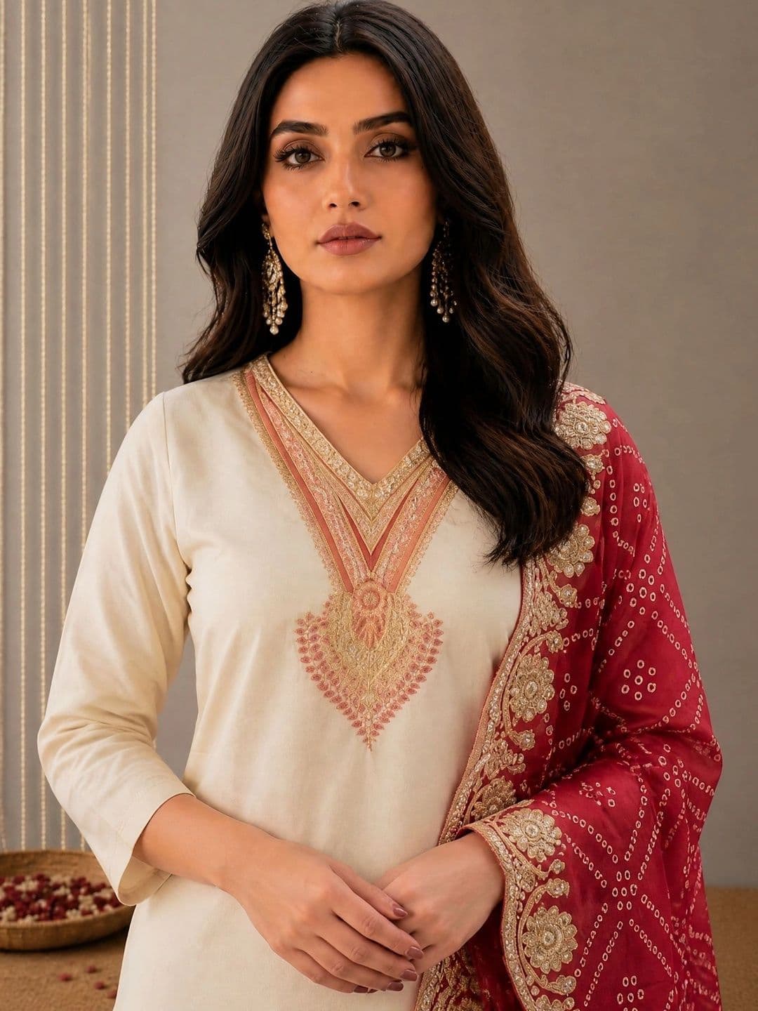 Anouk Mirage Women Ethnic Motifs Embroidered Regular Kurta with Trousers & With Dupatta thumbnail 4