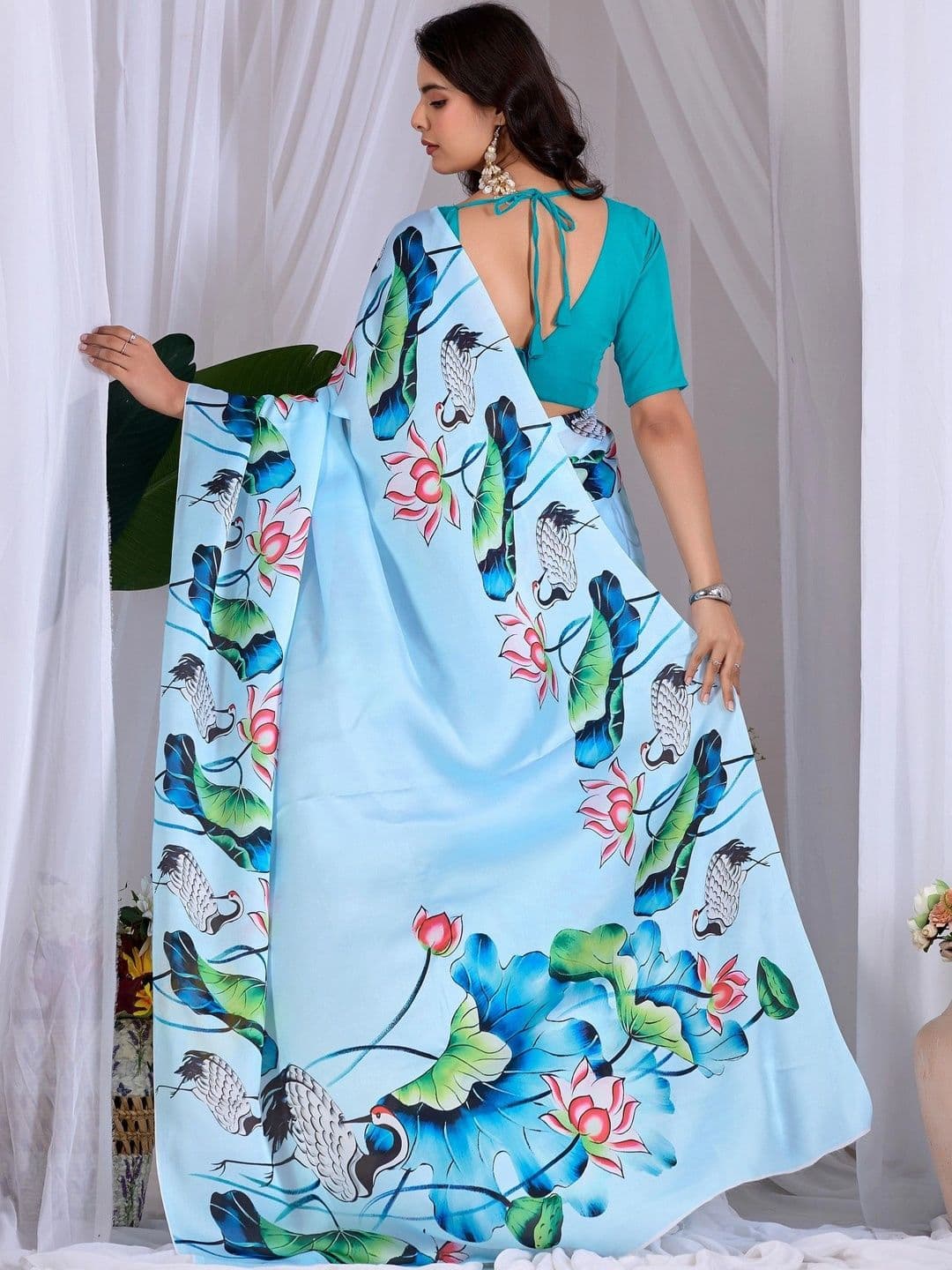 Moda Rapido Floral Satin Designer Saree thumbnail 5