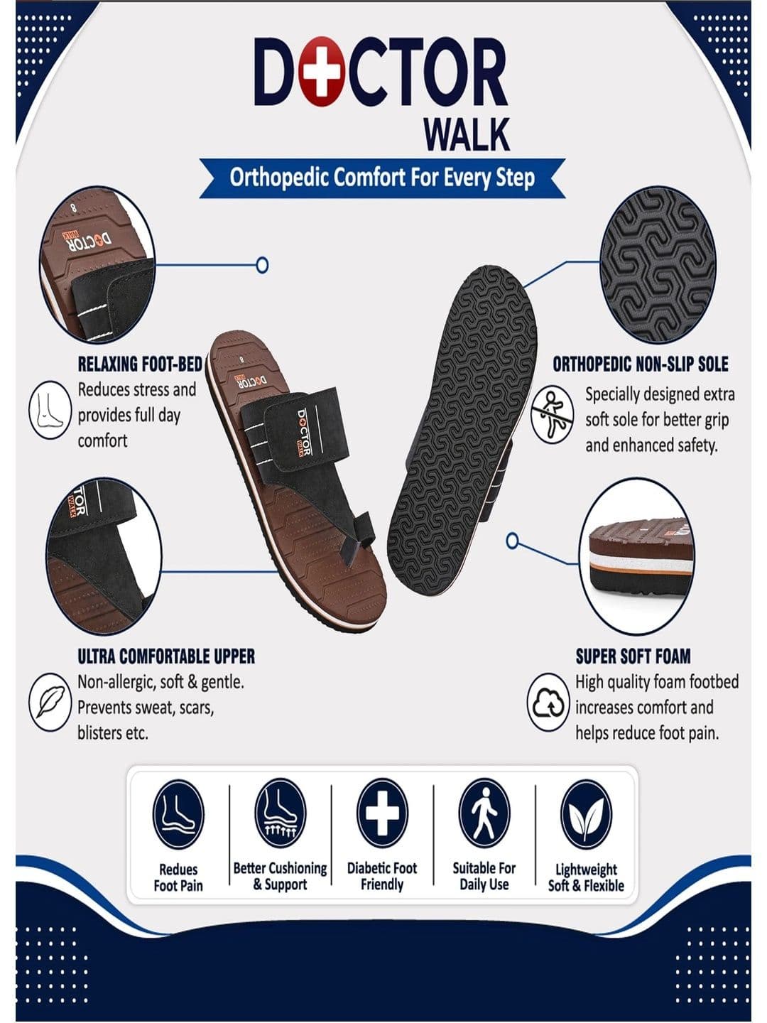DOCTOR WALK Men Thong Flip-Flops thumbnail 5