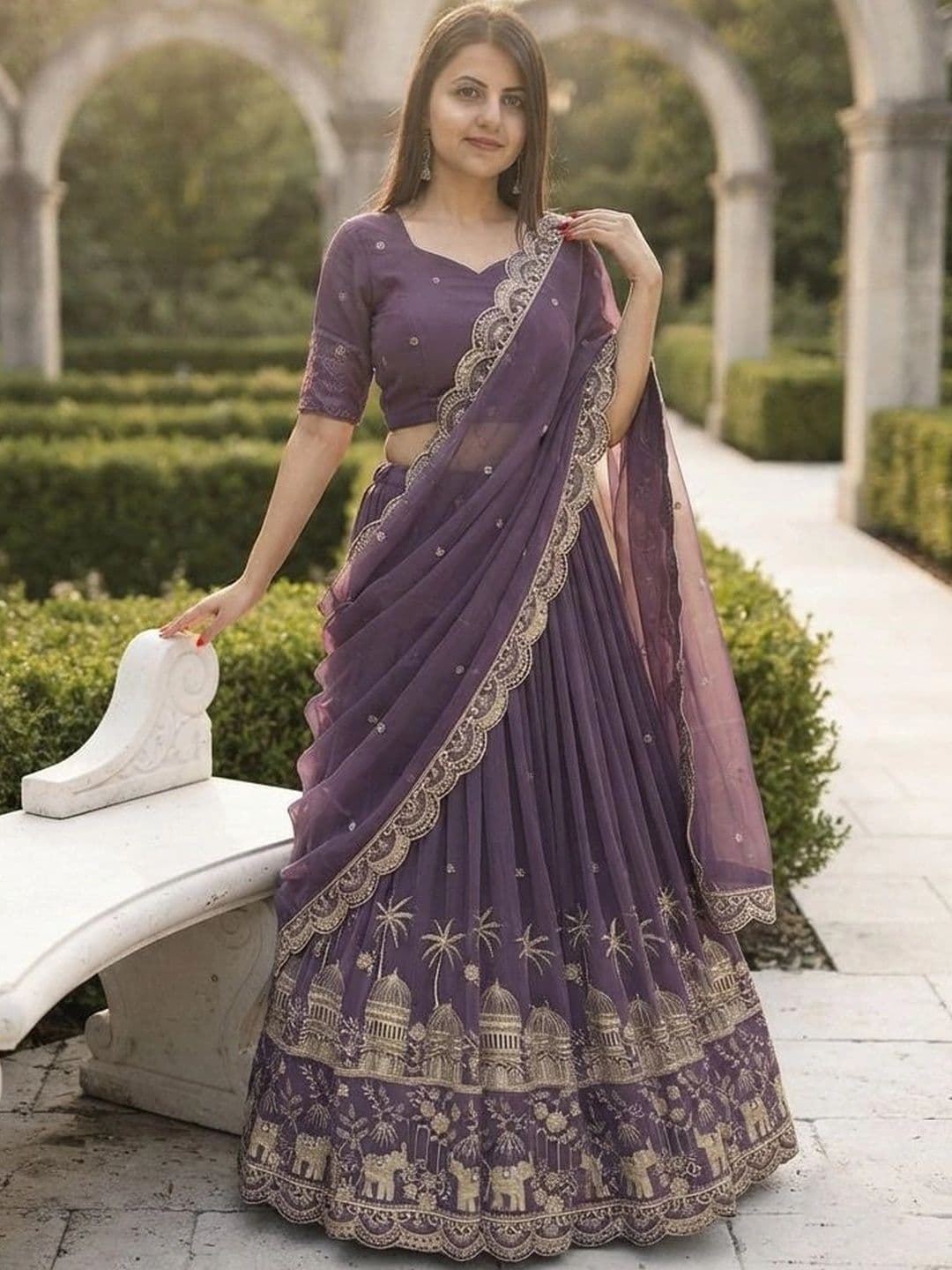 HERE&NOW Embellished Thread Work Semi-Stitched Lehenga & Blouse With Dupatta - view 1