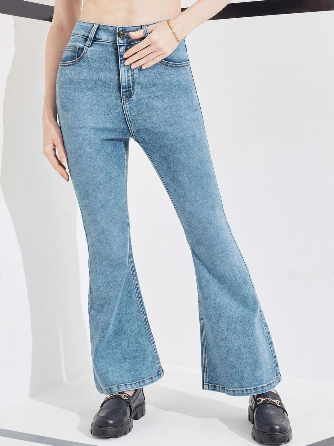 DOLCE CRUDO Women Bootcut High-Rise Light Fade Stretchable Jeans - view 1
