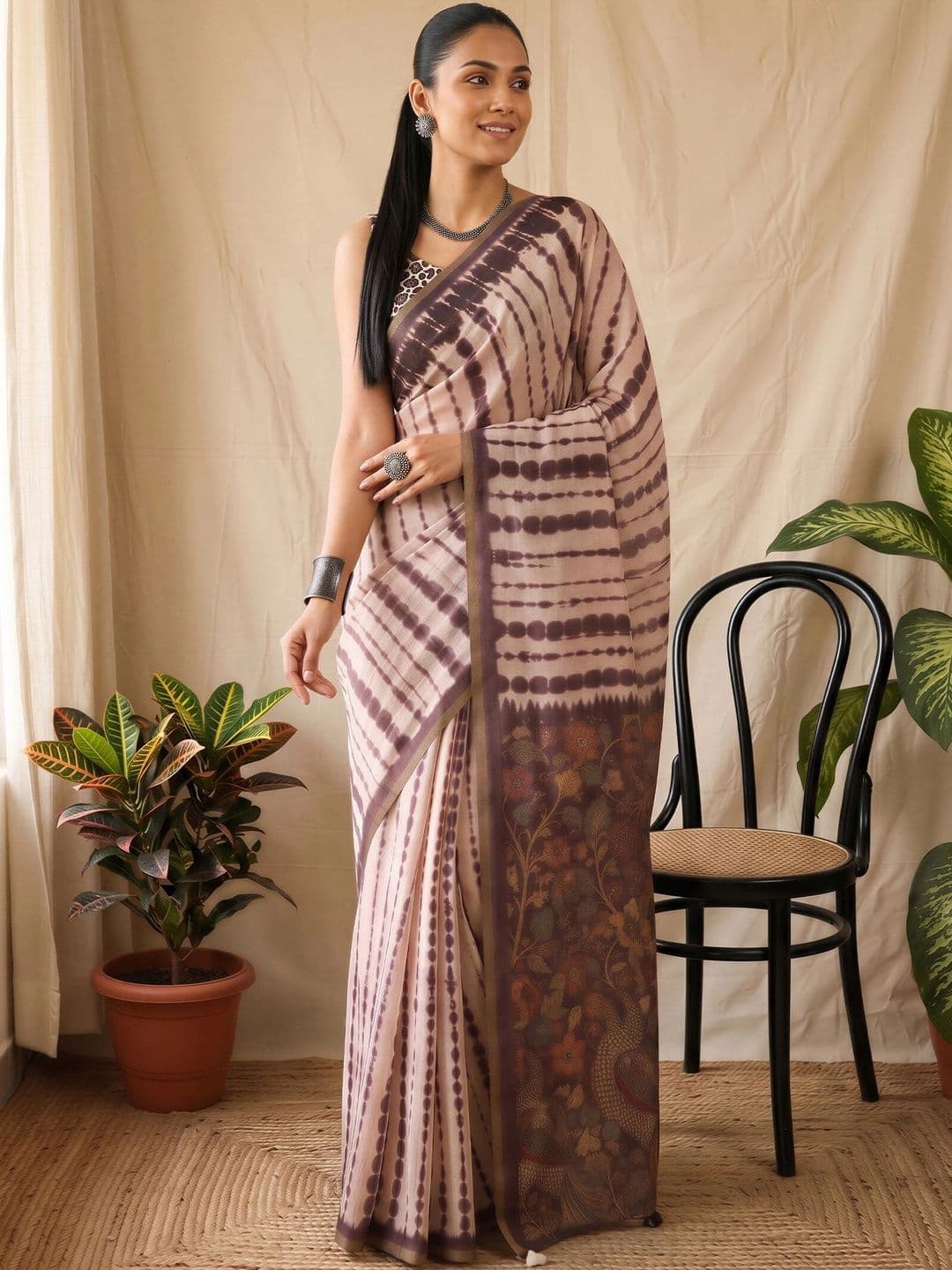 Sangria Tie and Dye Designer Block Print Saree thumbnail 5