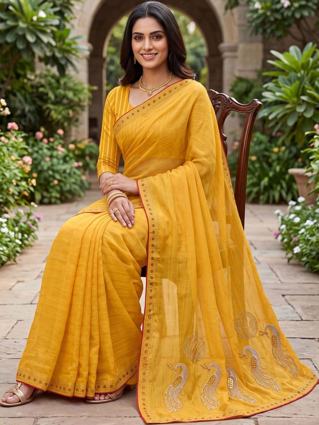 Jaipur Vogue Striped Poly Georgette Saree thumbnail 3