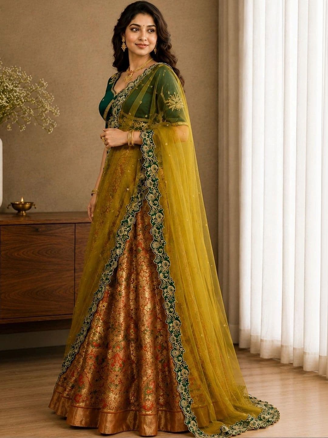 KALINI Embroidered Ready to Wear Lehenga & Unstitched Blouse With Dupatta thumbnail 2