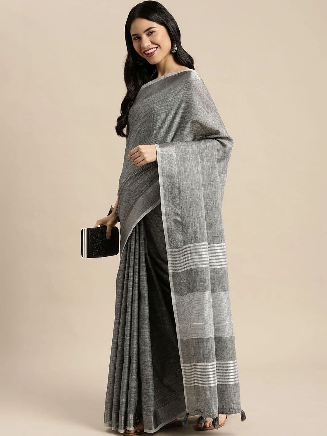 Mitera Striped Linen Blend Saree thumbnail 4
