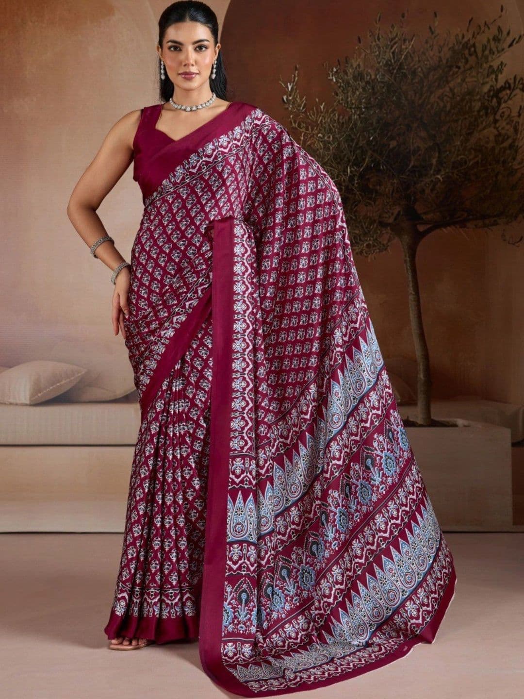 Moda Rapido Ajrak Block Satin Designer Saree - view 1