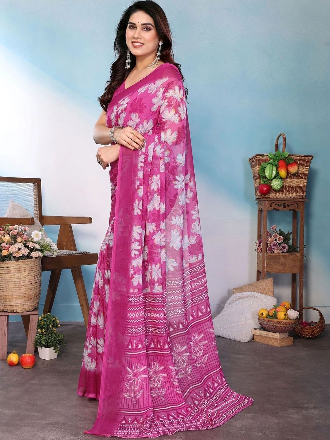KALINI Floral Poly Georgette Saree thumbnail 4