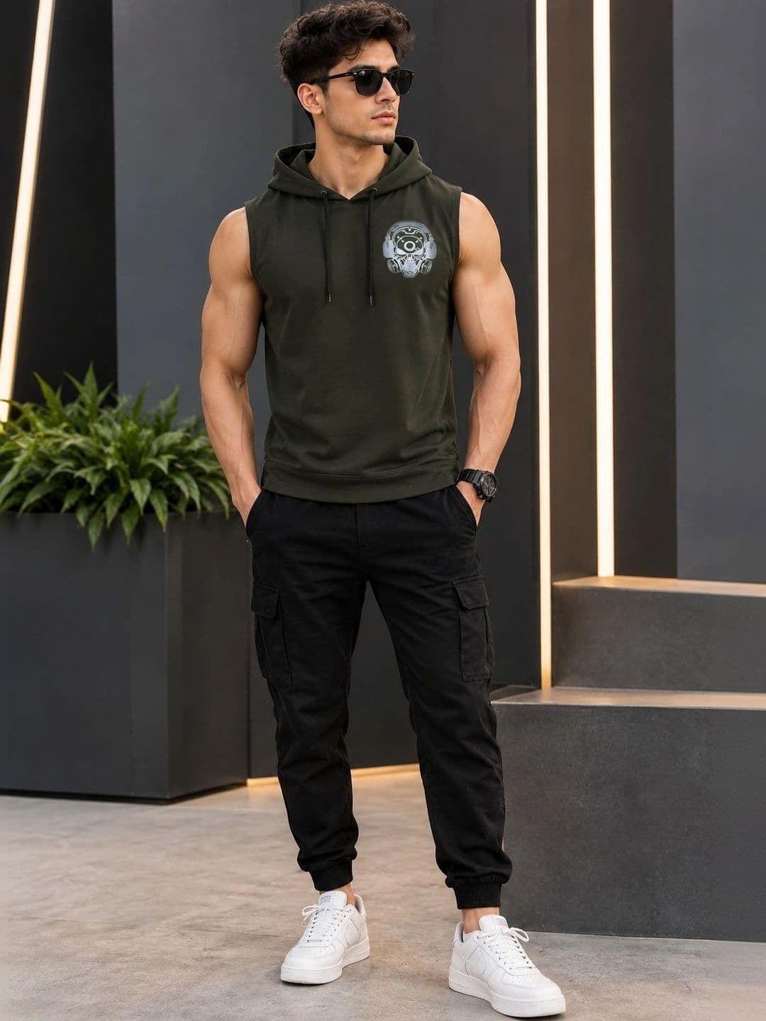 R.Code by The Roadster Life Co. Printed Cotton Blend Gym Vest thumbnail 4