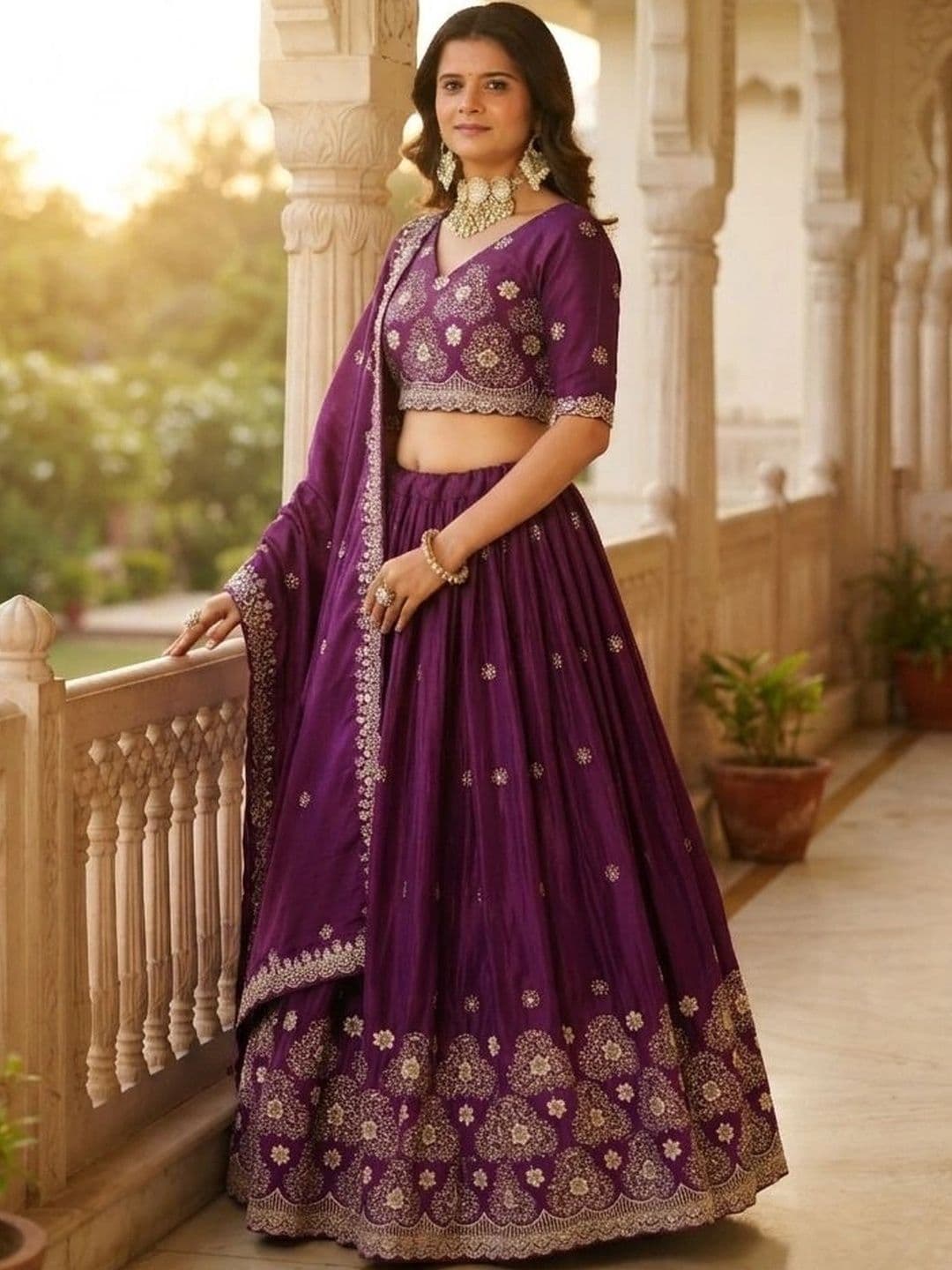 HERE&NOW Embroidered Thread Work Semi-Stitched Lehenga & Blouse With Dupatta thumbnail 2