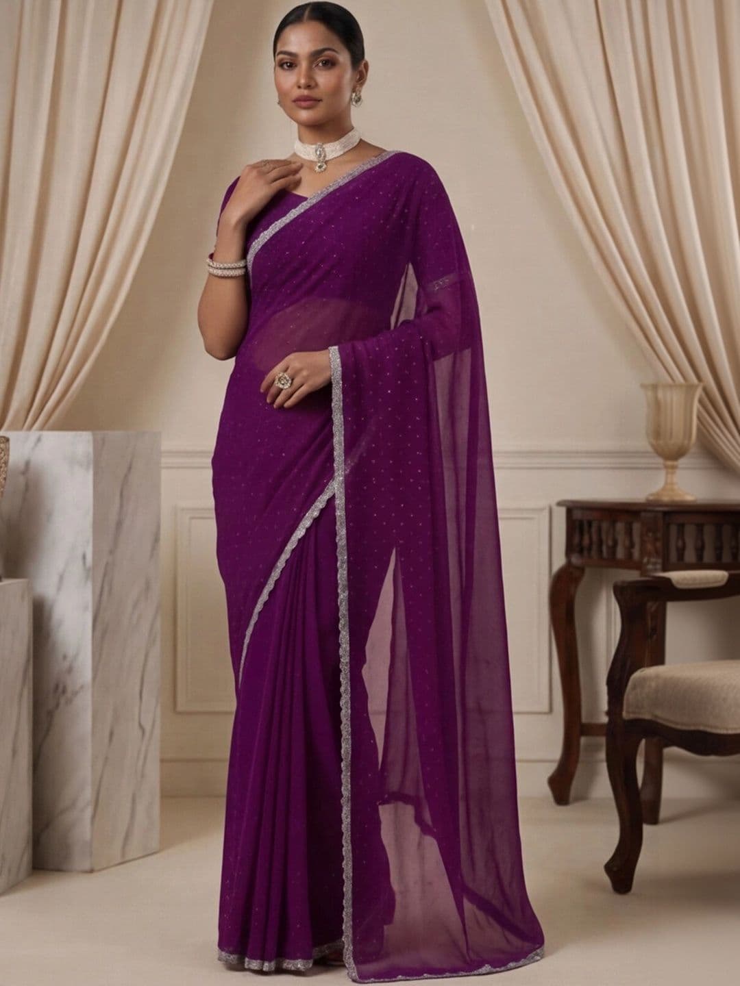 Anouk Rustic Embellished Beads and Stones Silk Blend Designer Saree thumbnail 3