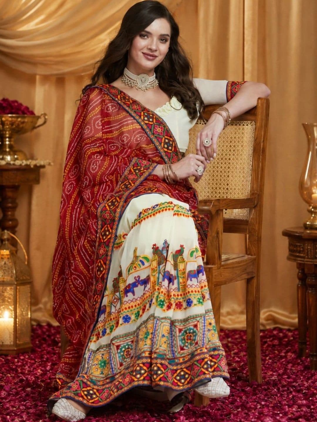 Mitera Bandhani Embroidered Poly Georgette Half and Half Bandhani Saree thumbnail 2