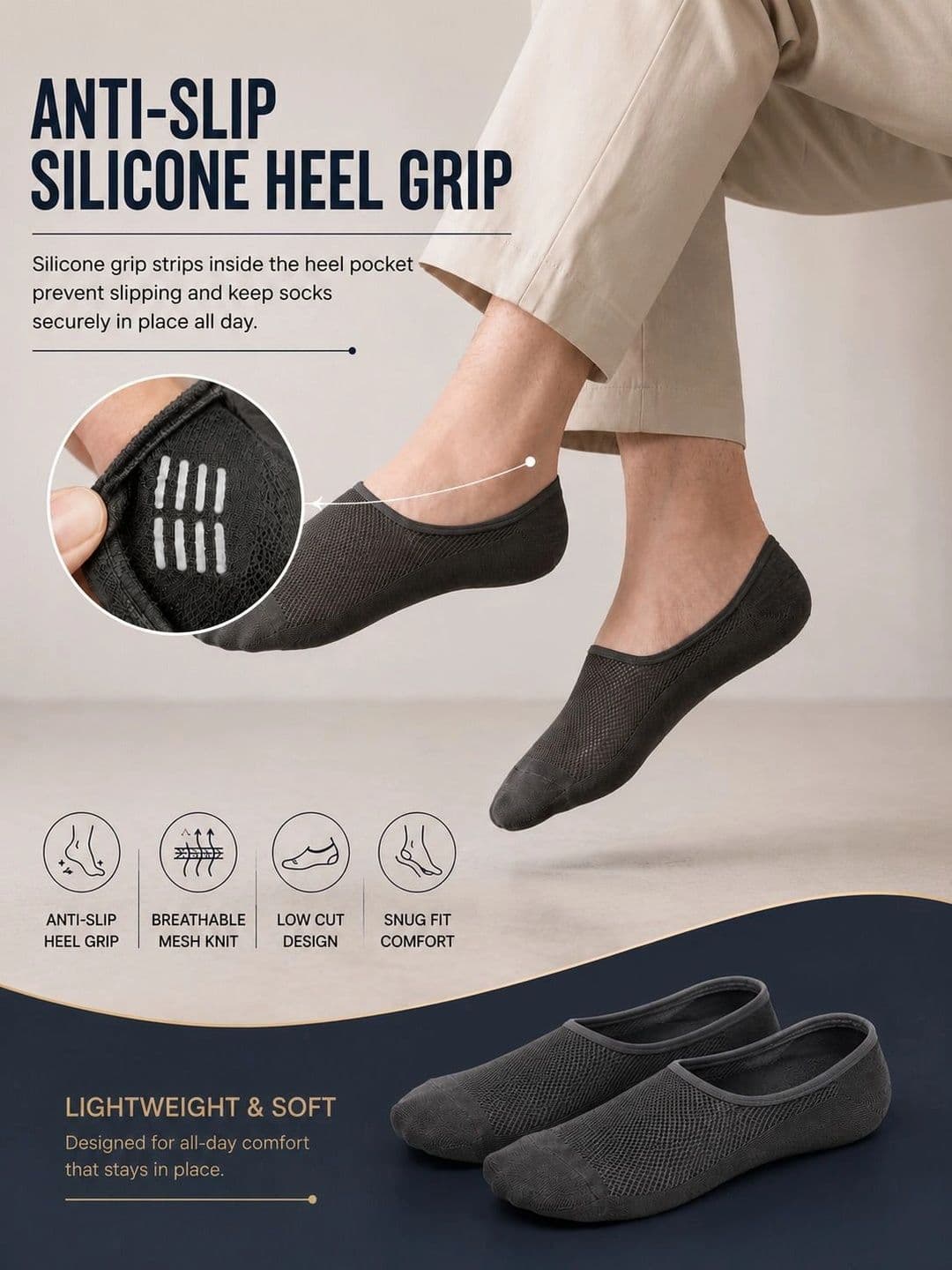 NeaToes Men Pack of 5 Cotton Patterned Shoe Liners Socks thumbnail 6