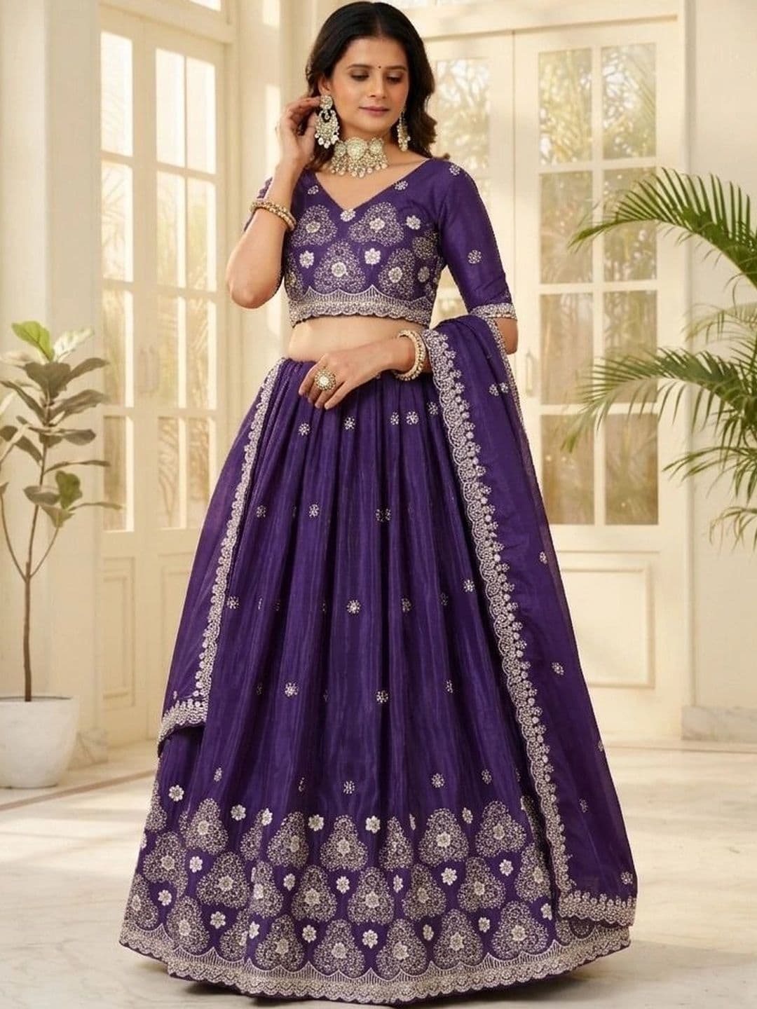 all about you Embroidered Thread Work Semi-Stitched Lehenga & Blouse With Dupatta - view 1